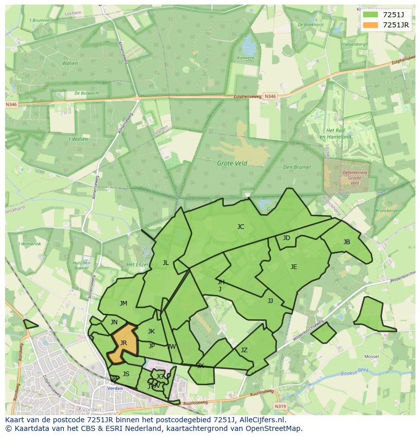 Afbeelding van het postcodegebied 7251 JR op de kaart.