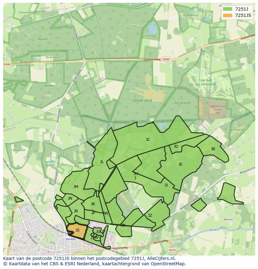 Afbeelding van het postcodegebied 7251 JS op de kaart.