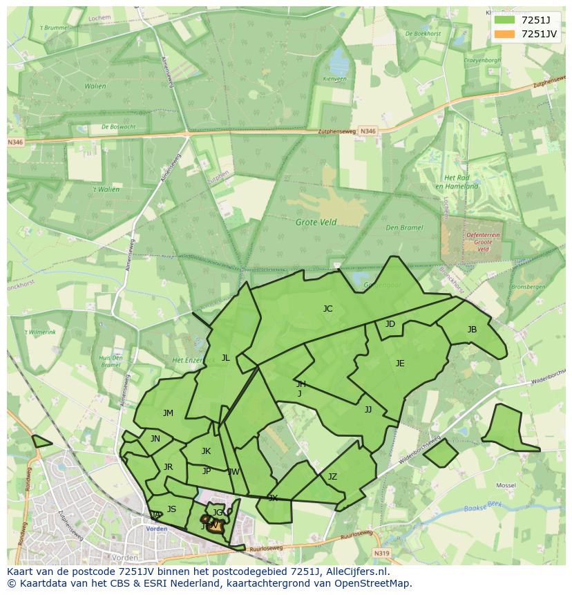 Afbeelding van het postcodegebied 7251 JV op de kaart.