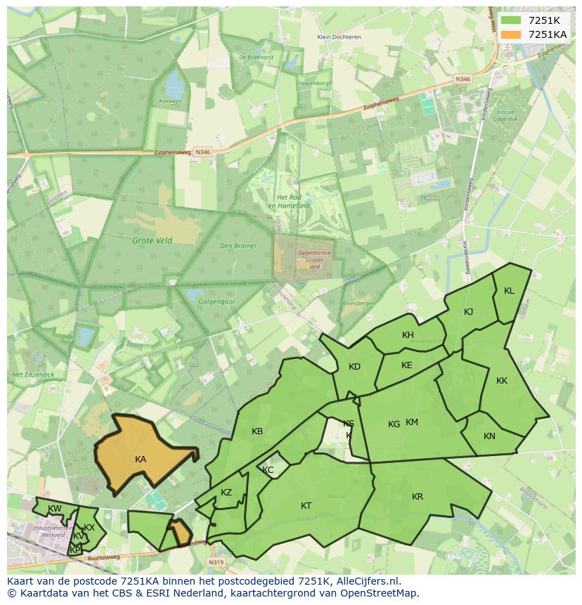 Afbeelding van het postcodegebied 7251 KA op de kaart.