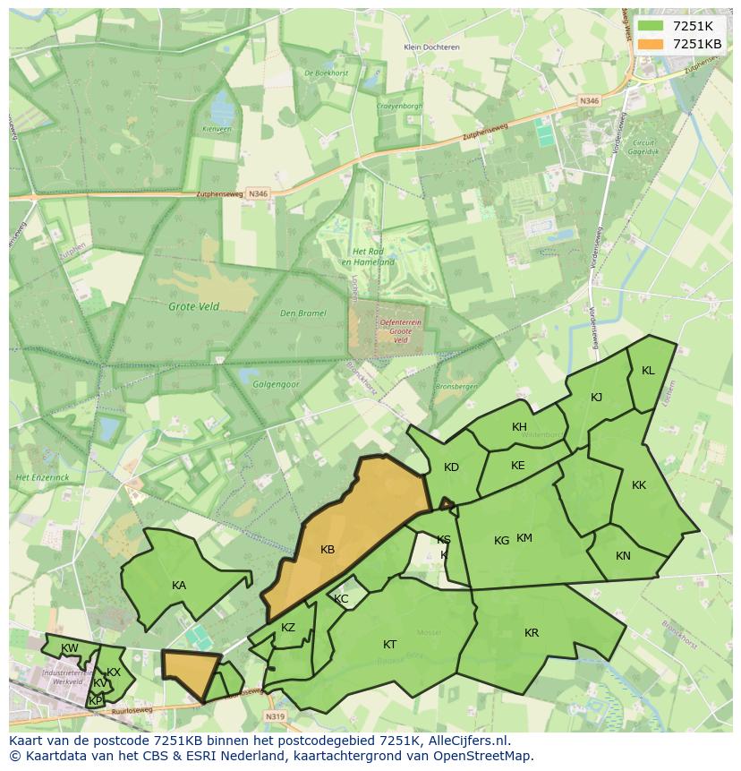 Afbeelding van het postcodegebied 7251 KB op de kaart.