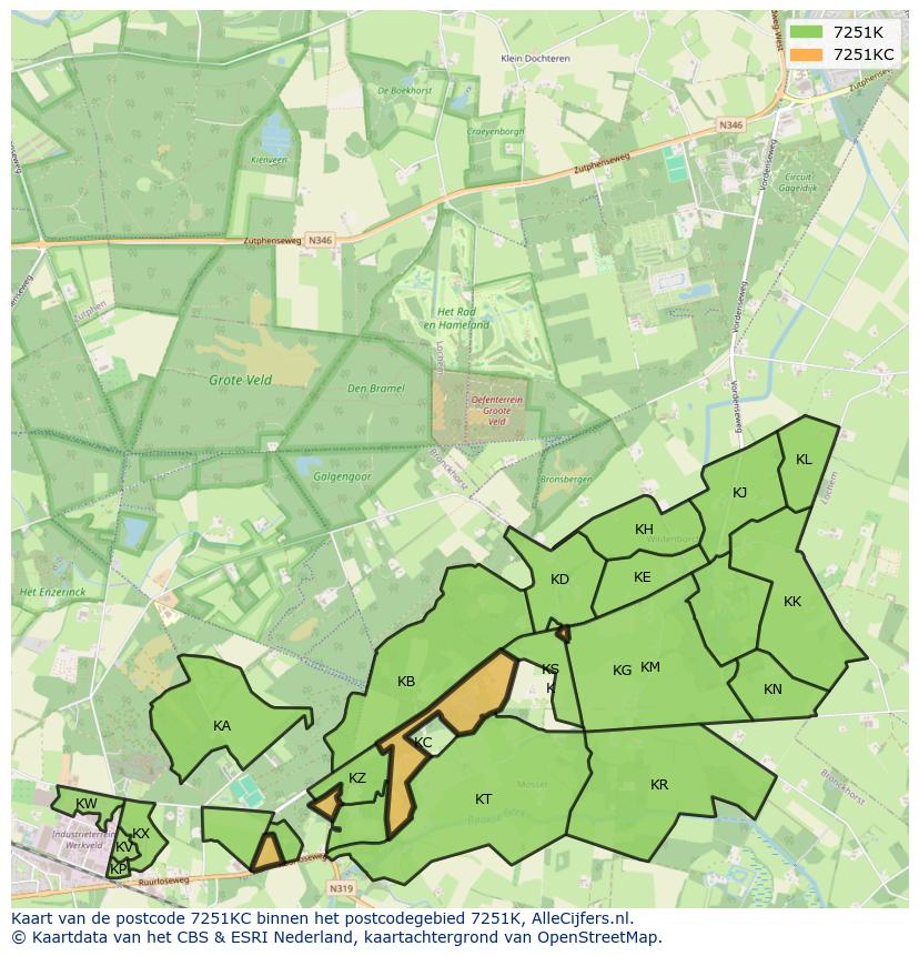 Afbeelding van het postcodegebied 7251 KC op de kaart.