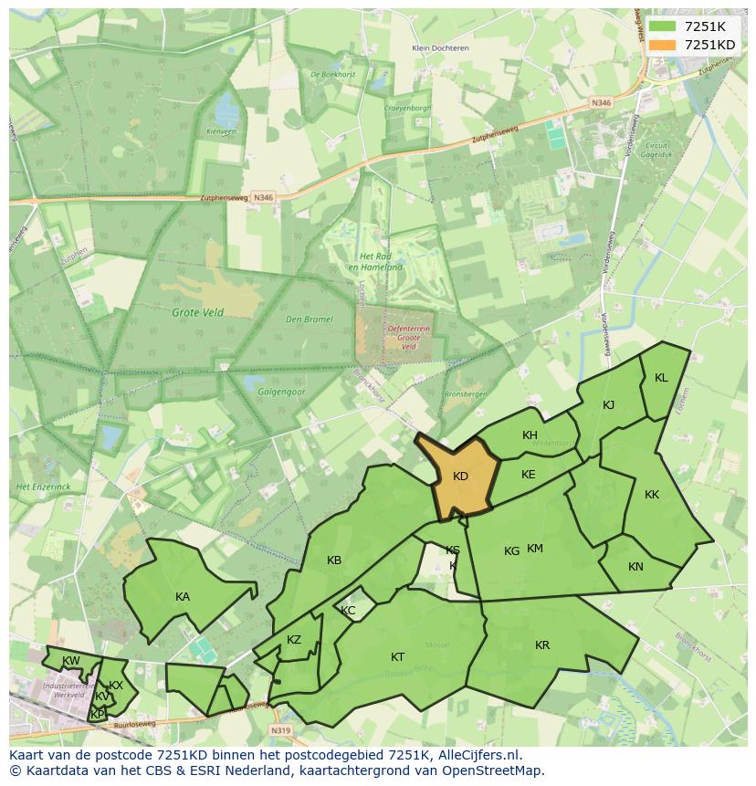 Afbeelding van het postcodegebied 7251 KD op de kaart.