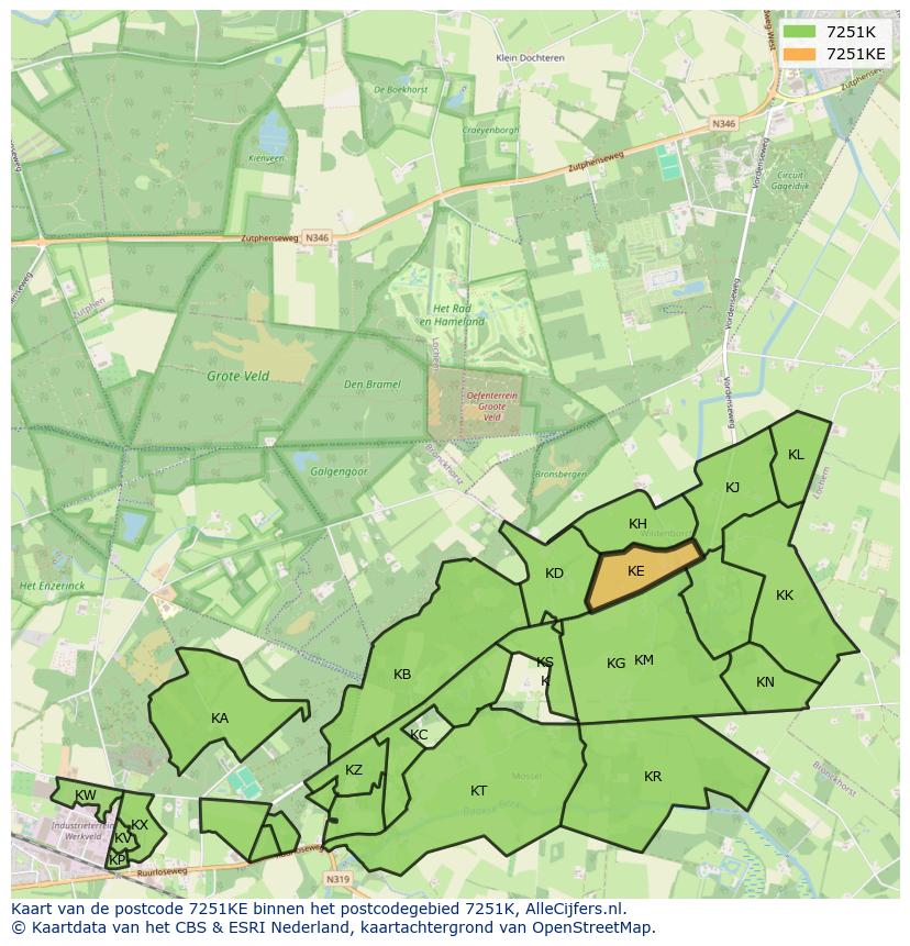 Afbeelding van het postcodegebied 7251 KE op de kaart.