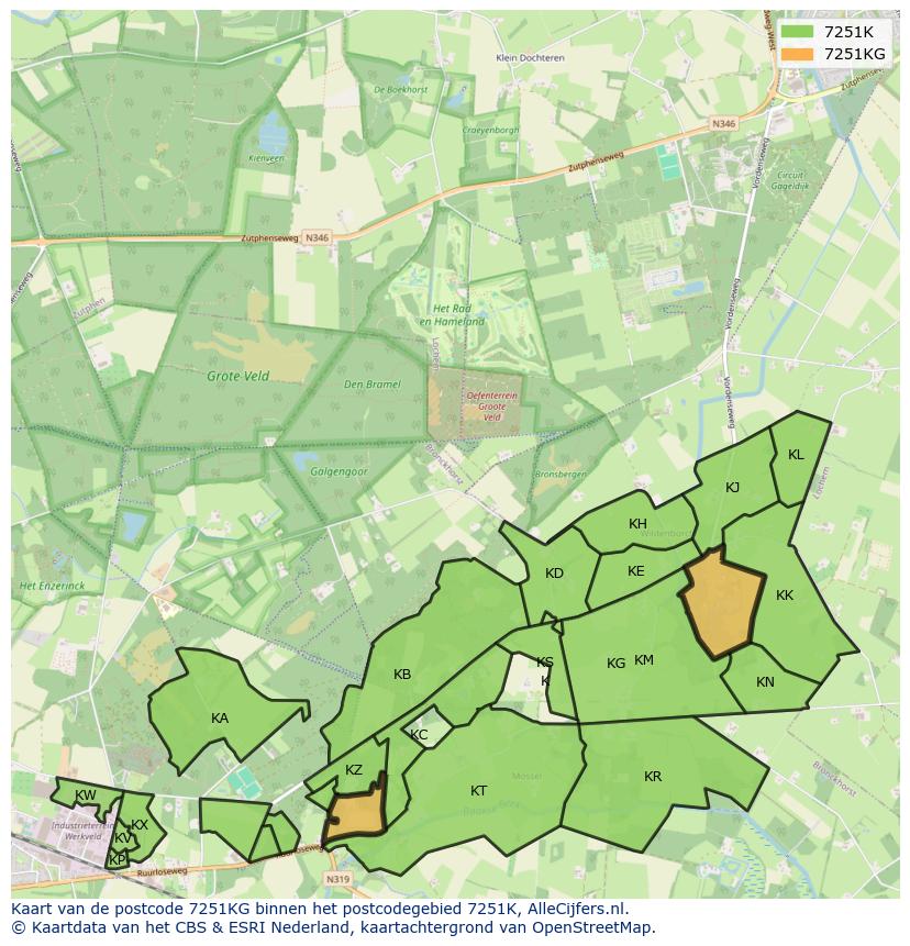 Afbeelding van het postcodegebied 7251 KG op de kaart.