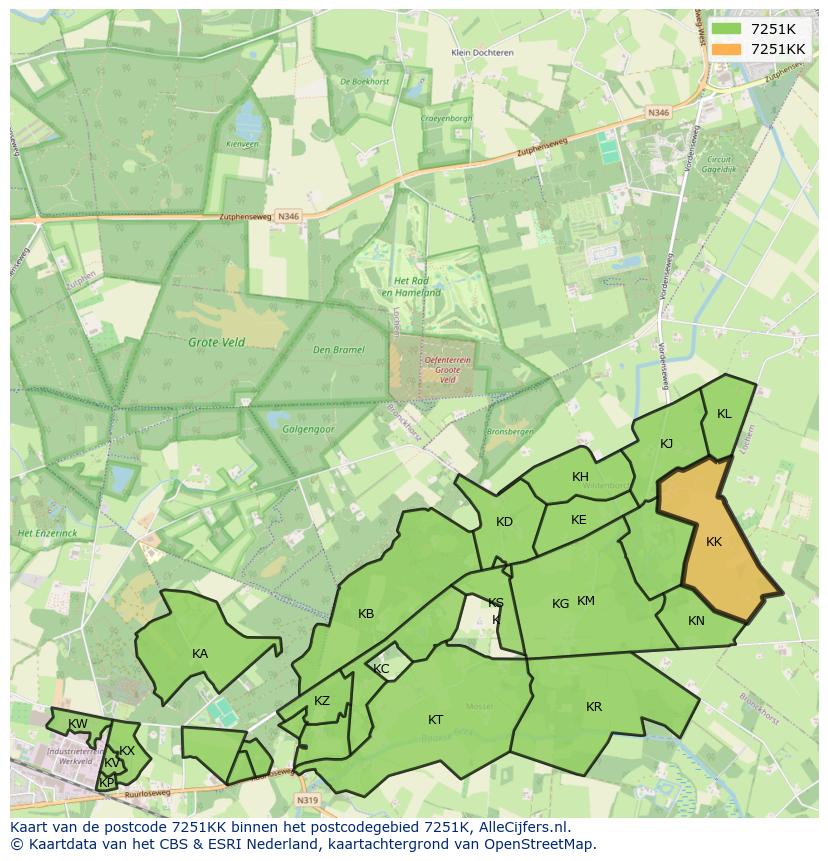 Afbeelding van het postcodegebied 7251 KK op de kaart.