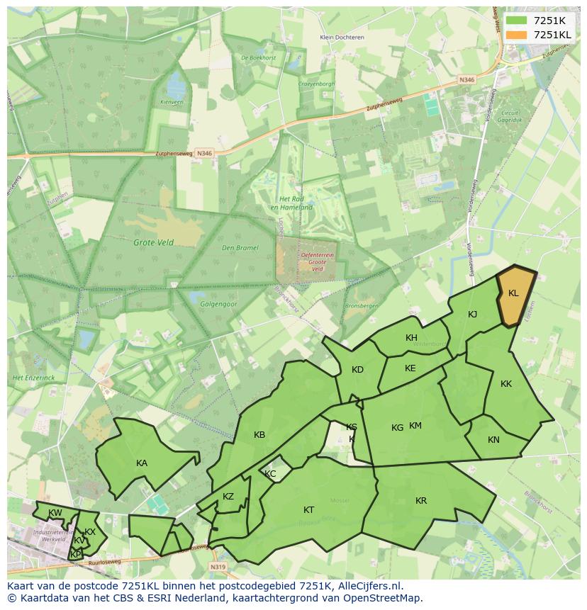 Afbeelding van het postcodegebied 7251 KL op de kaart.