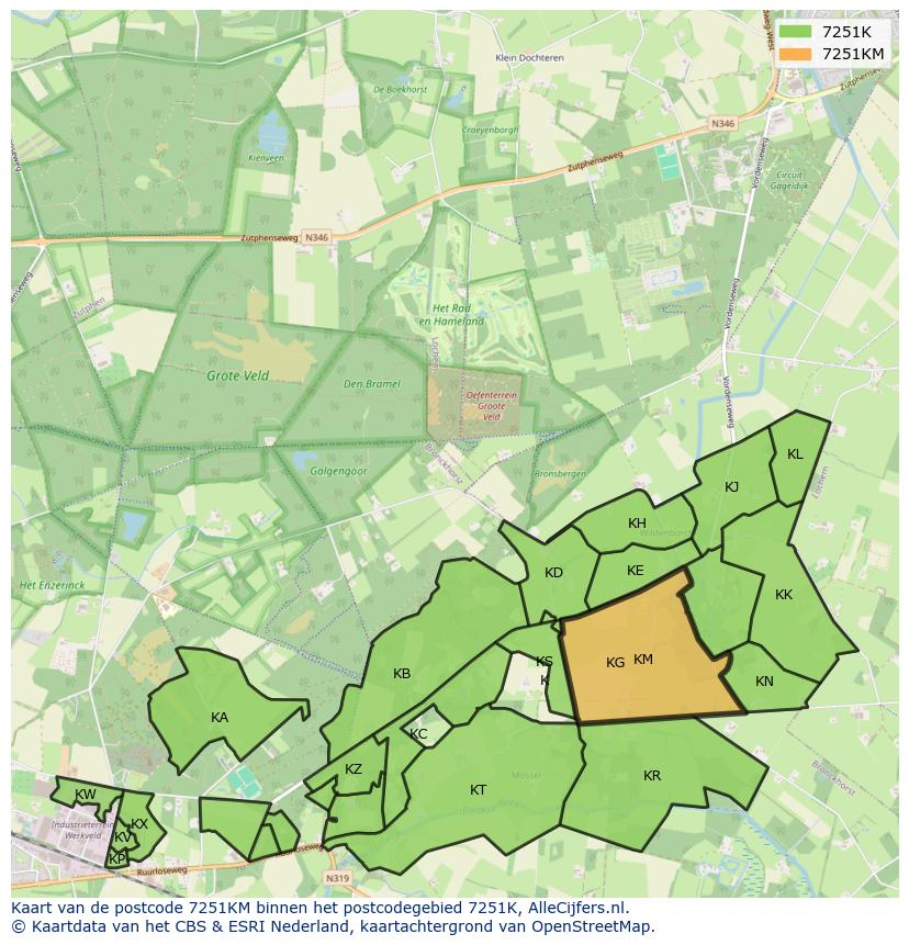 Afbeelding van het postcodegebied 7251 KM op de kaart.