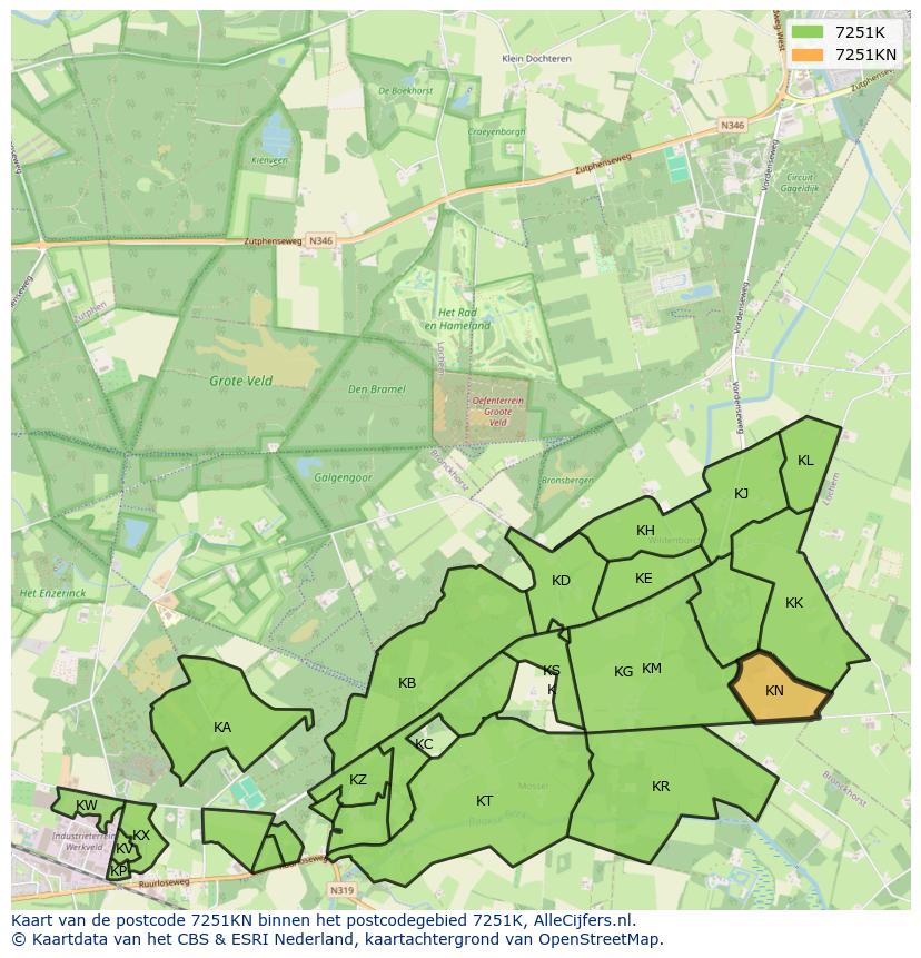 Afbeelding van het postcodegebied 7251 KN op de kaart.