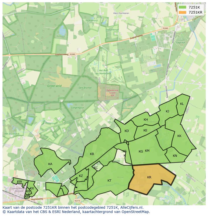 Afbeelding van het postcodegebied 7251 KR op de kaart.