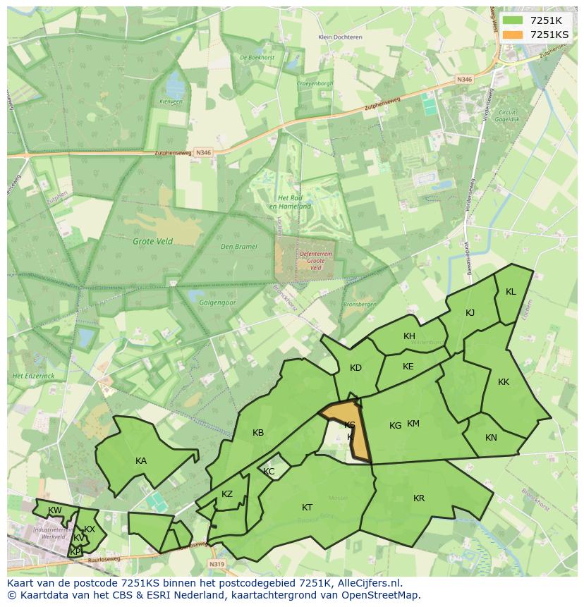 Afbeelding van het postcodegebied 7251 KS op de kaart.