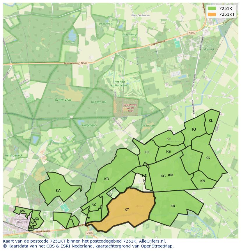 Afbeelding van het postcodegebied 7251 KT op de kaart.