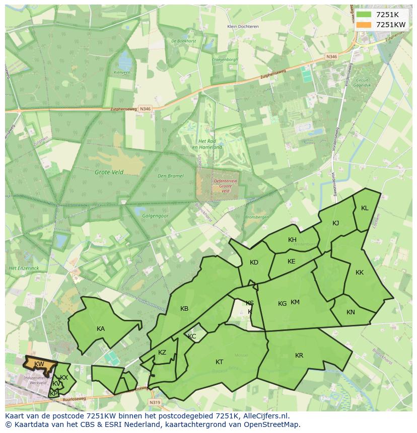 Afbeelding van het postcodegebied 7251 KW op de kaart.