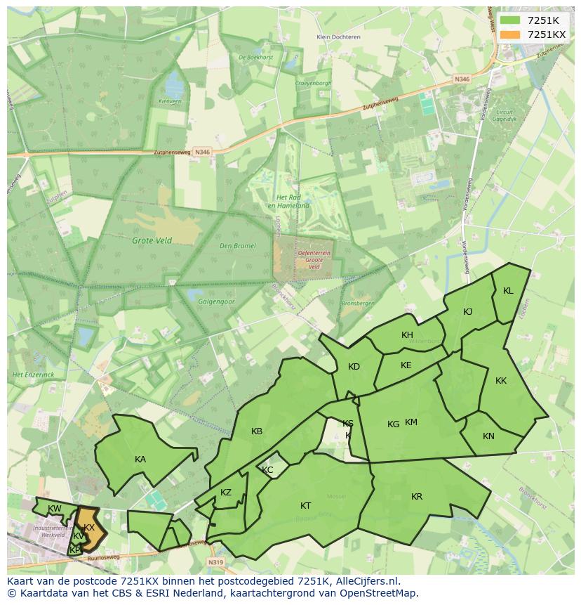 Afbeelding van het postcodegebied 7251 KX op de kaart.