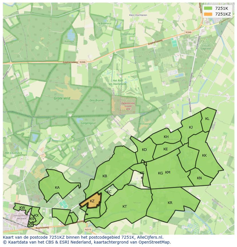 Afbeelding van het postcodegebied 7251 KZ op de kaart.