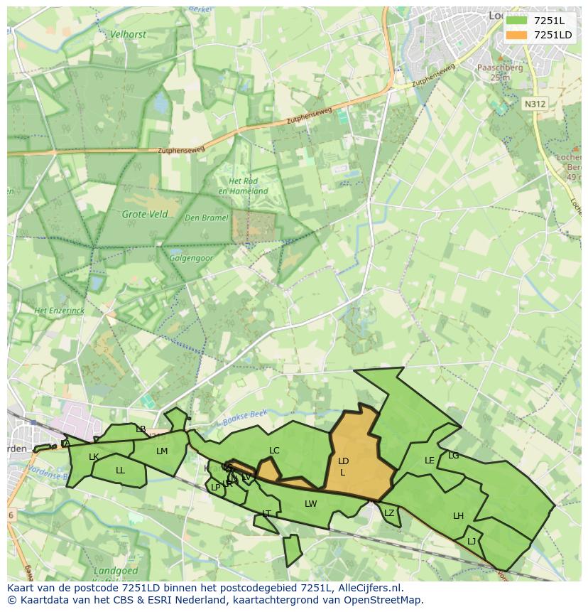 Afbeelding van het postcodegebied 7251 LD op de kaart.