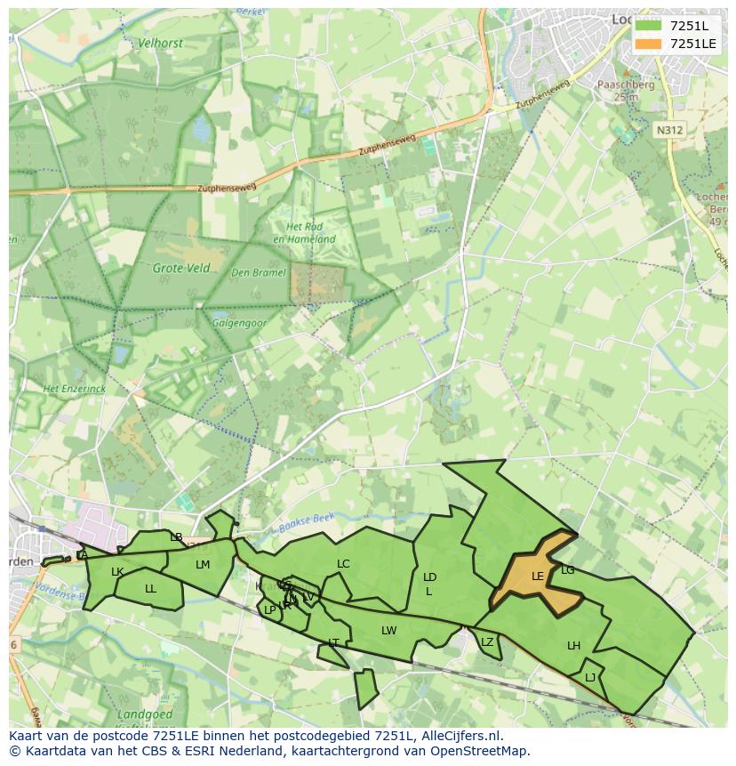 Afbeelding van het postcodegebied 7251 LE op de kaart.
