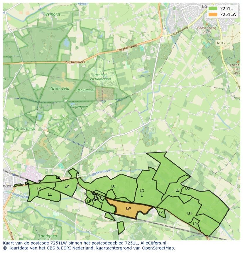 Afbeelding van het postcodegebied 7251 LW op de kaart.