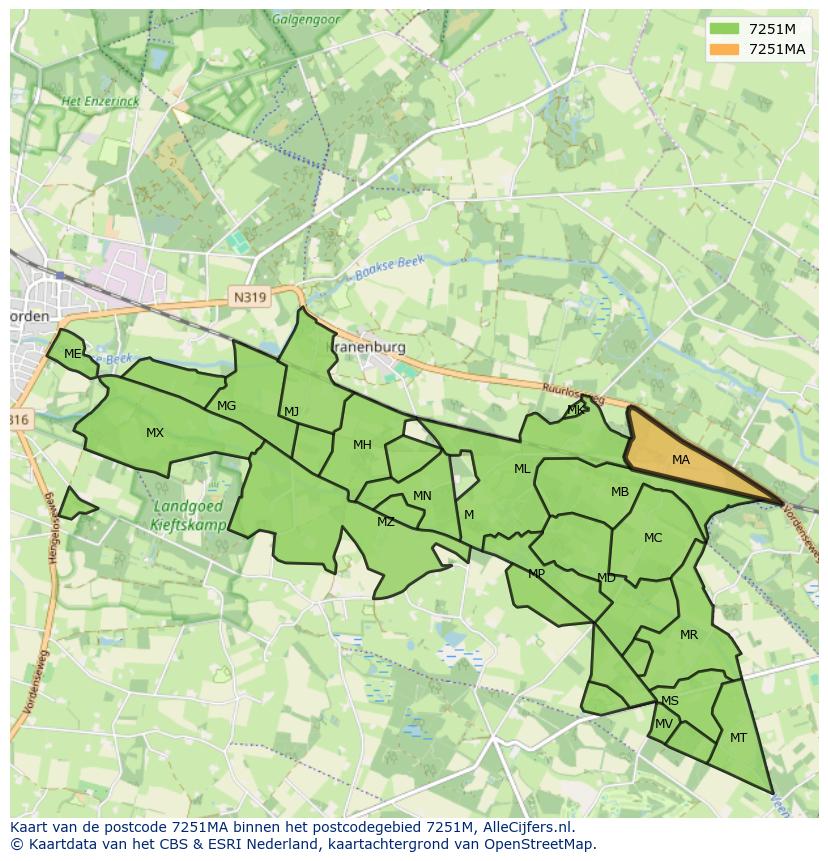 Afbeelding van het postcodegebied 7251 MA op de kaart.