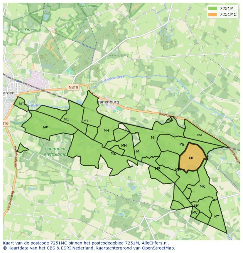 Afbeelding van het postcodegebied 7251 MC op de kaart.
