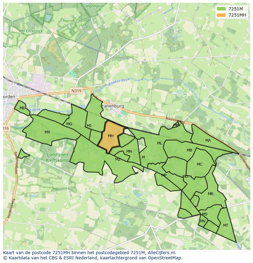 Afbeelding van het postcodegebied 7251 MH op de kaart.