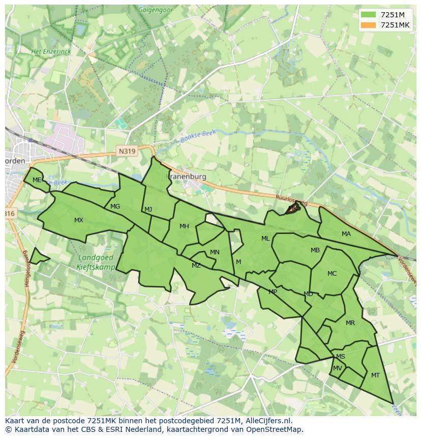 Afbeelding van het postcodegebied 7251 MK op de kaart.