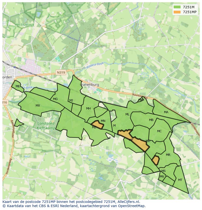 Afbeelding van het postcodegebied 7251 MP op de kaart.