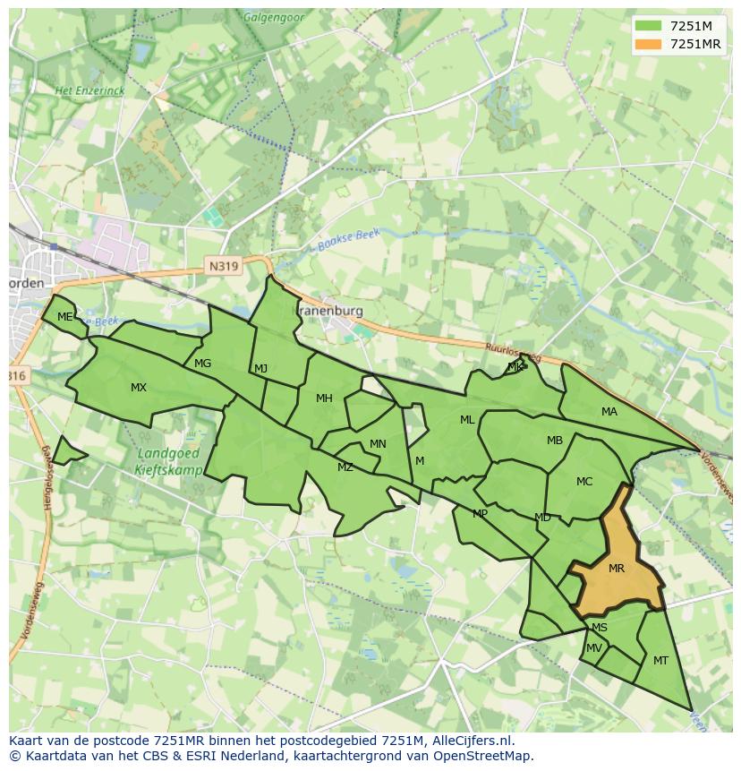 Afbeelding van het postcodegebied 7251 MR op de kaart.