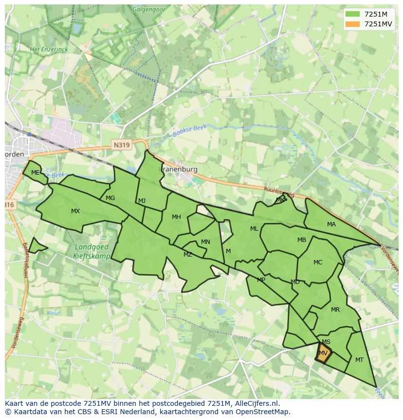 Afbeelding van het postcodegebied 7251 MV op de kaart.