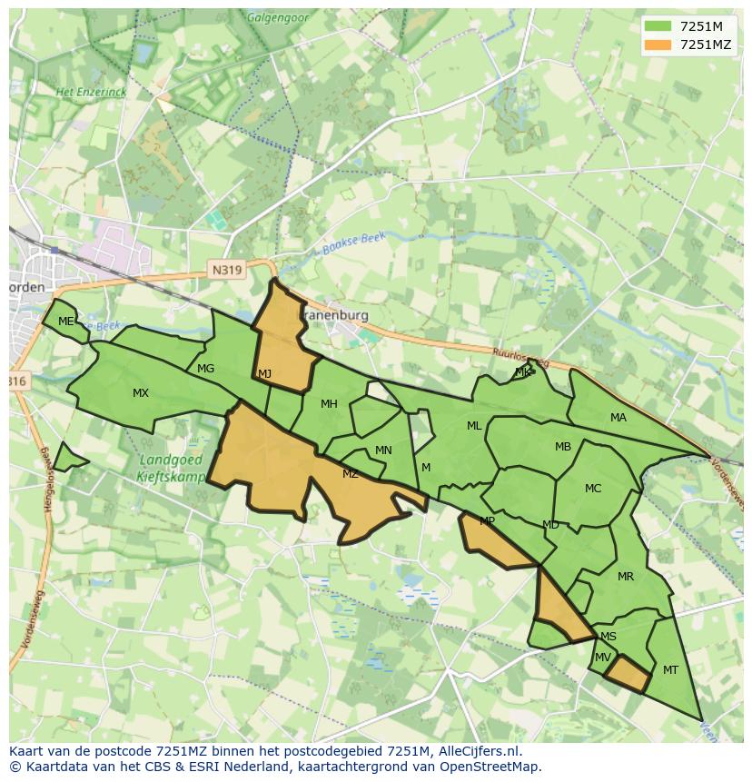 Afbeelding van het postcodegebied 7251 MZ op de kaart.