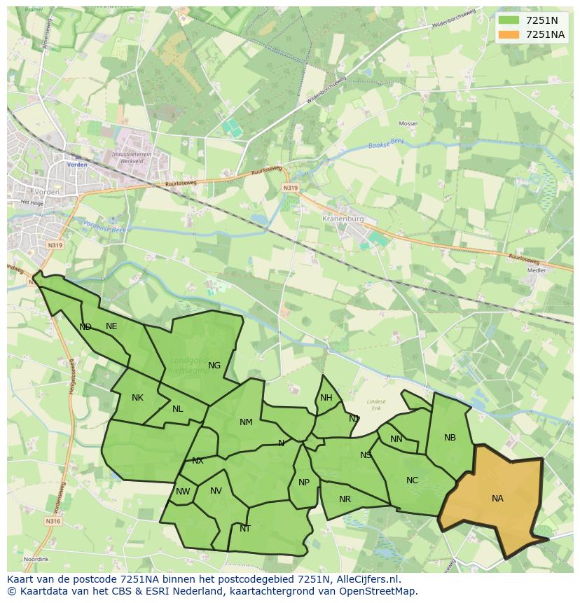 Afbeelding van het postcodegebied 7251 NA op de kaart.