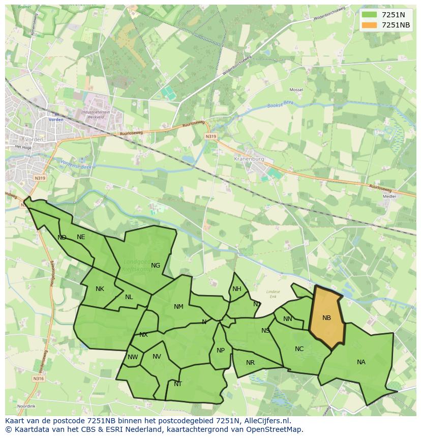 Afbeelding van het postcodegebied 7251 NB op de kaart.