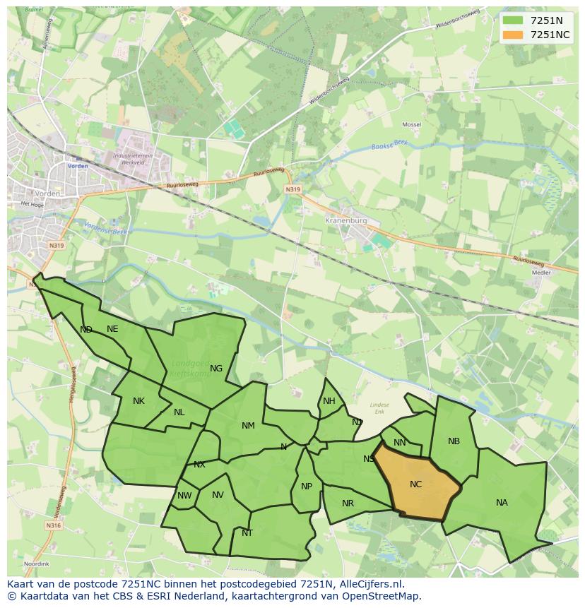 Afbeelding van het postcodegebied 7251 NC op de kaart.