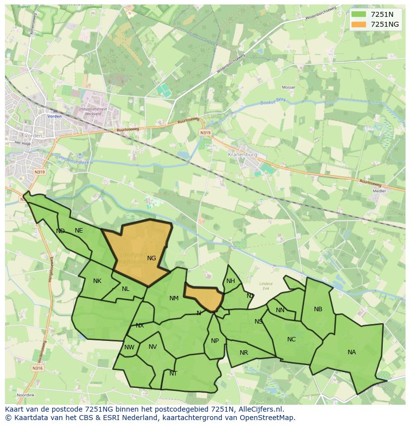 Afbeelding van het postcodegebied 7251 NG op de kaart.