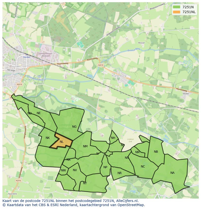 Afbeelding van het postcodegebied 7251 NL op de kaart.