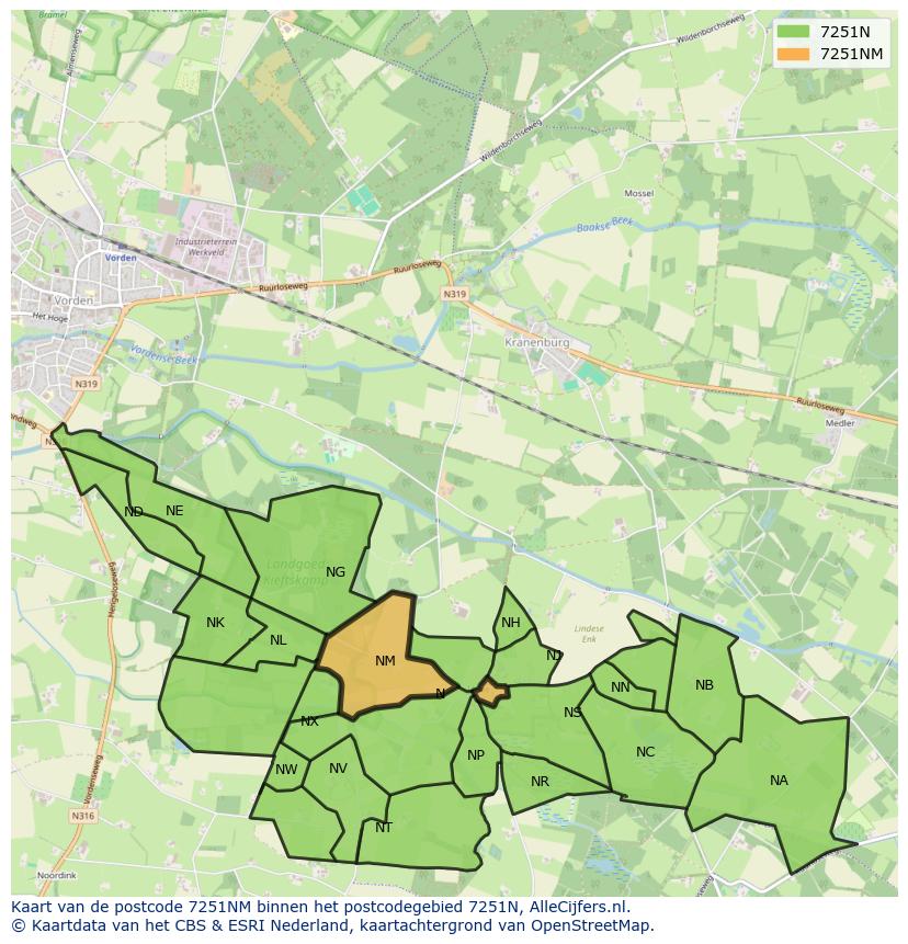 Afbeelding van het postcodegebied 7251 NM op de kaart.