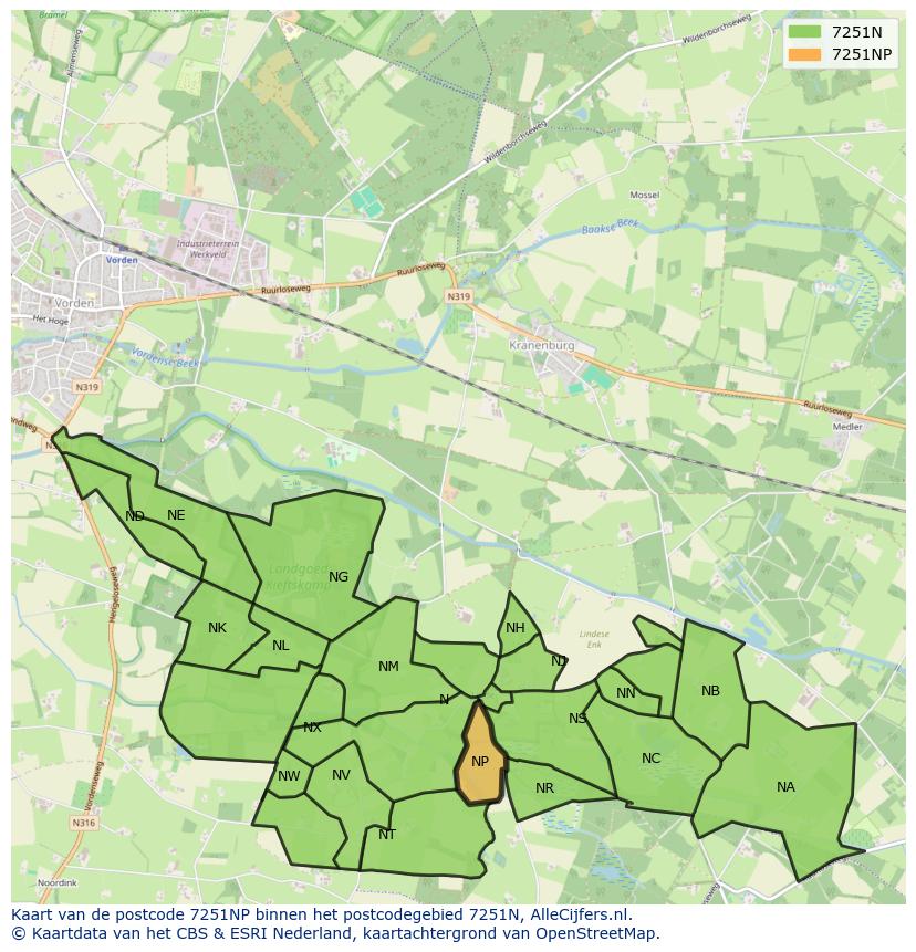 Afbeelding van het postcodegebied 7251 NP op de kaart.