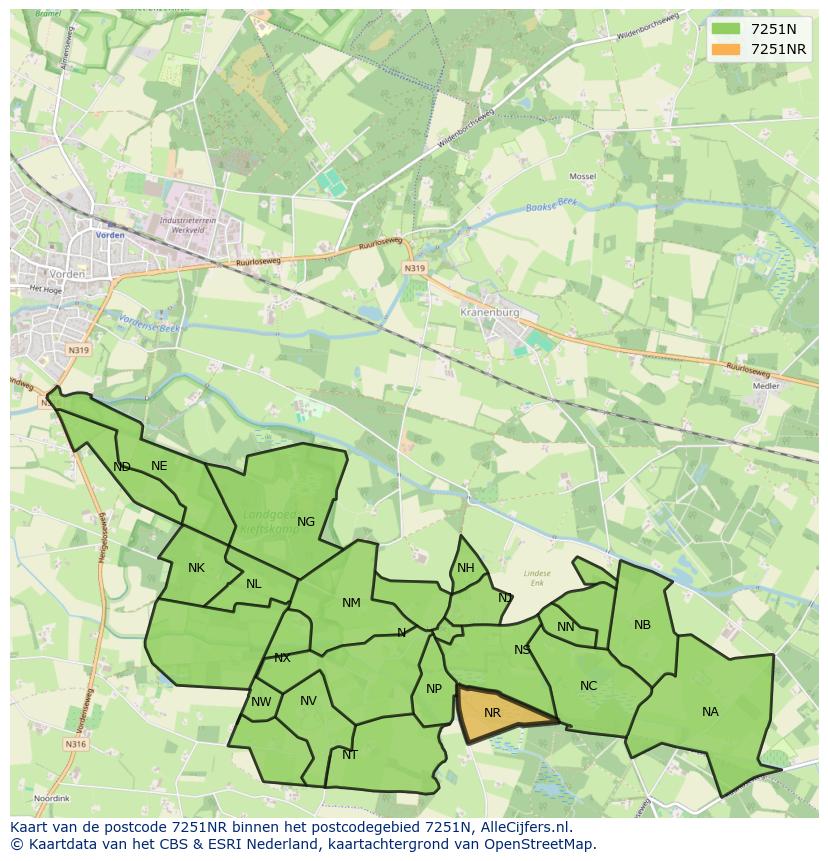 Afbeelding van het postcodegebied 7251 NR op de kaart.