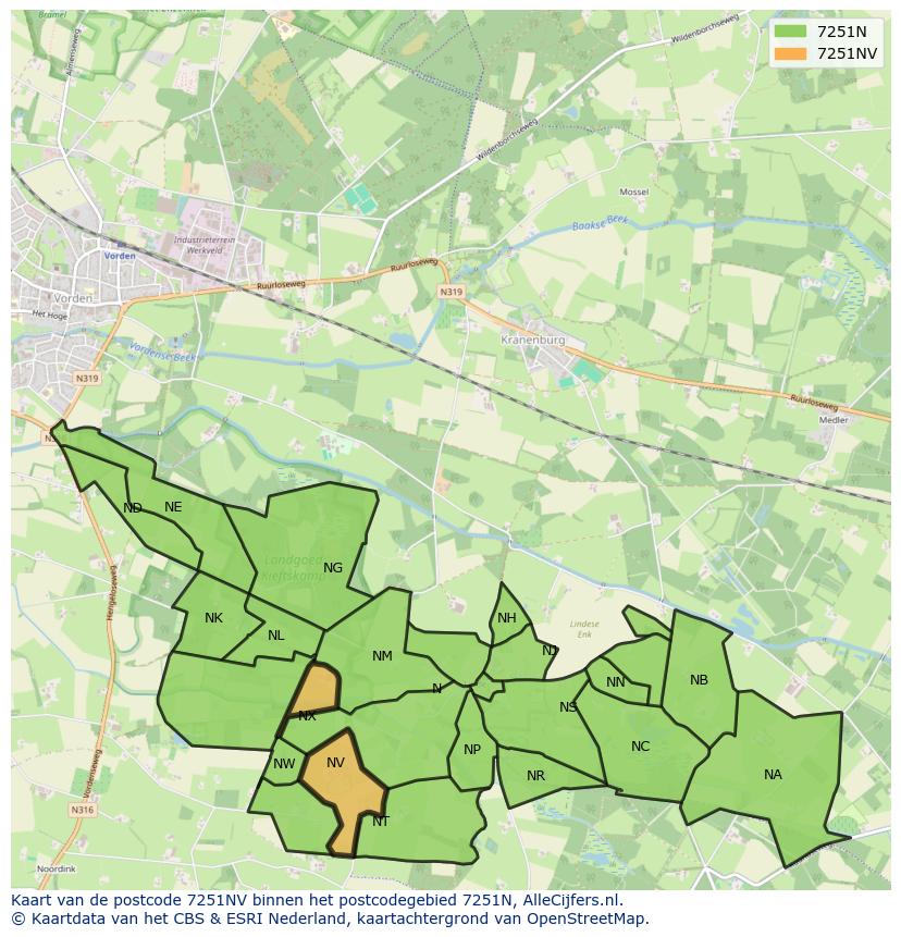 Afbeelding van het postcodegebied 7251 NV op de kaart.