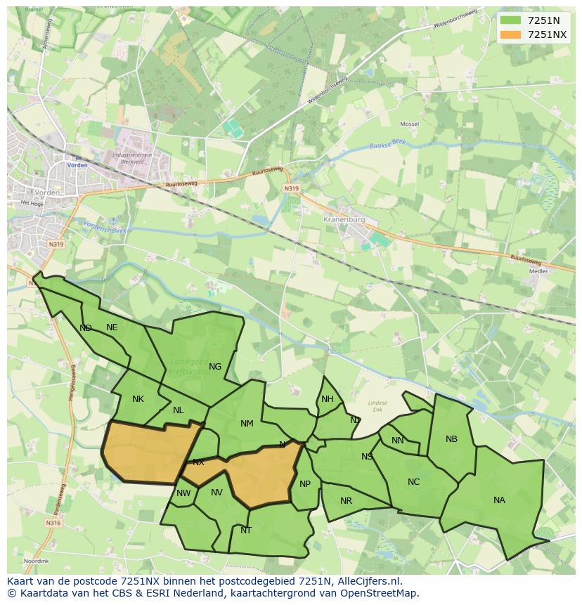 Afbeelding van het postcodegebied 7251 NX op de kaart.