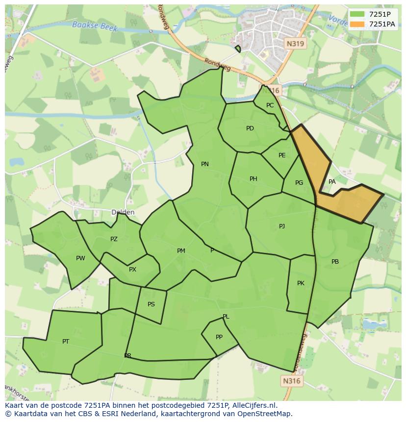 Afbeelding van het postcodegebied 7251 PA op de kaart.