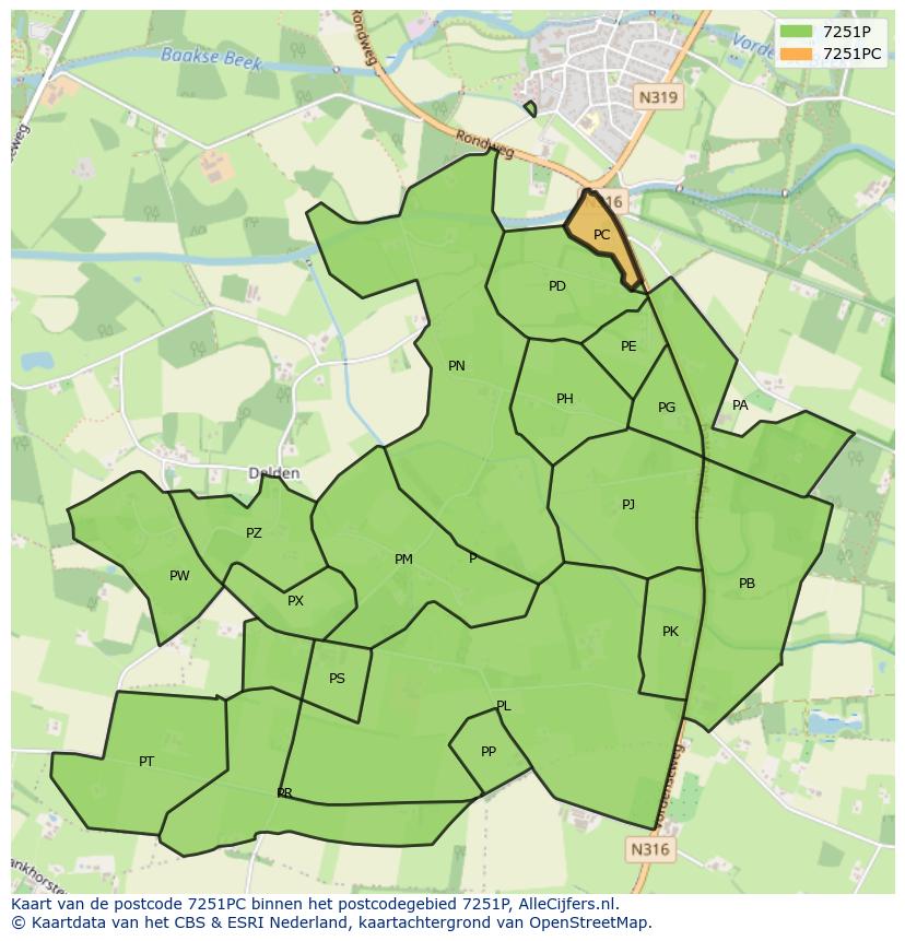 Afbeelding van het postcodegebied 7251 PC op de kaart.