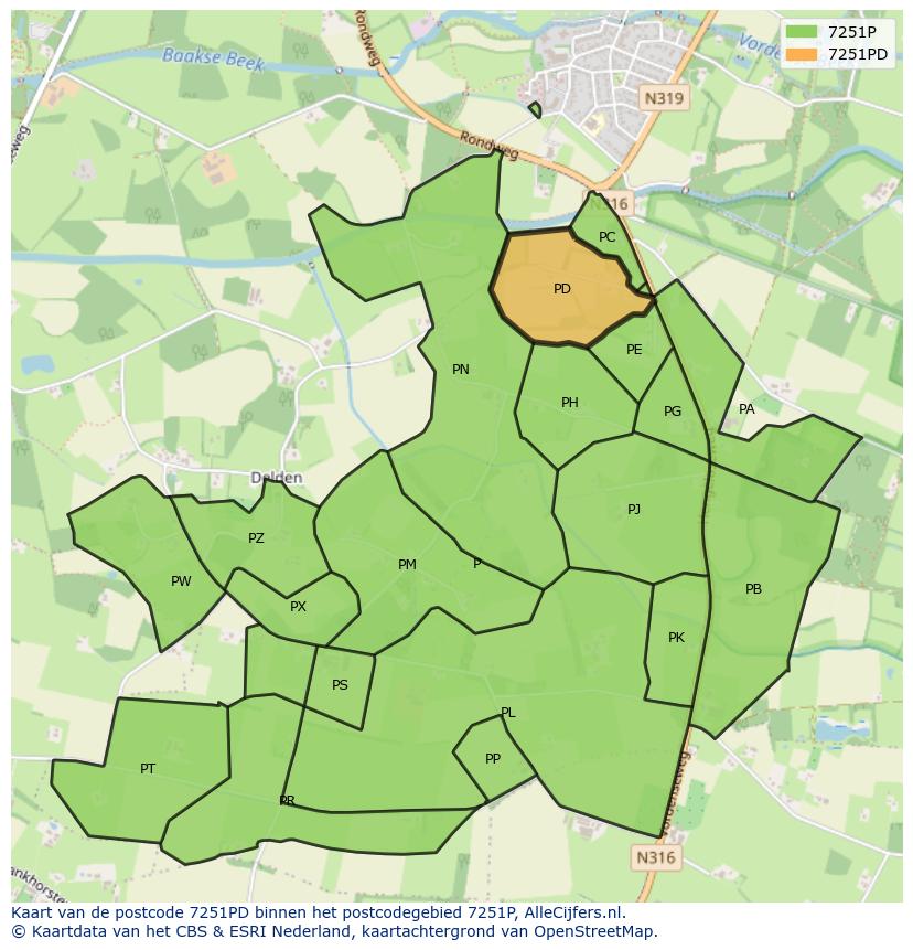 Afbeelding van het postcodegebied 7251 PD op de kaart.