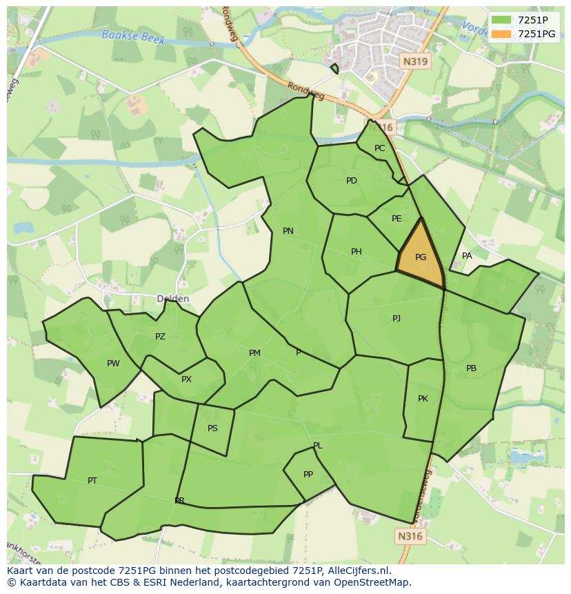 Afbeelding van het postcodegebied 7251 PG op de kaart.