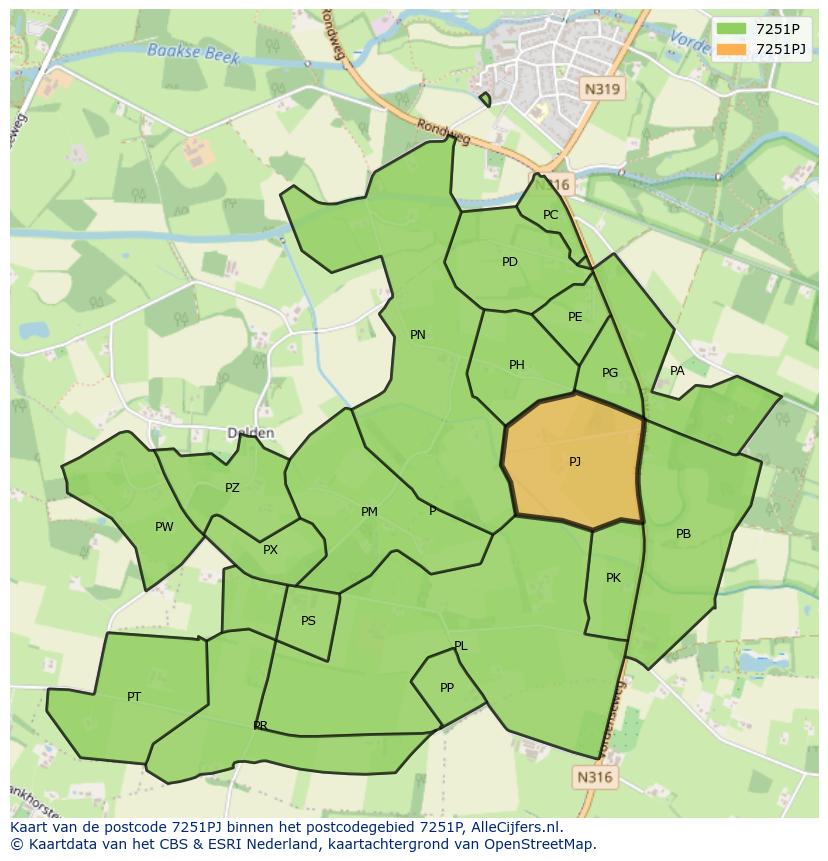 Afbeelding van het postcodegebied 7251 PJ op de kaart.