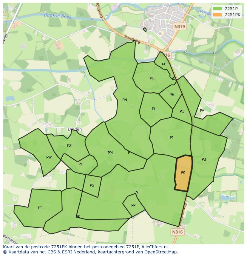 Afbeelding van het postcodegebied 7251 PK op de kaart.