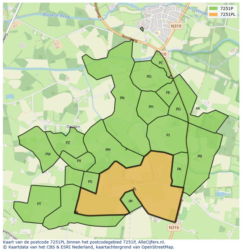 Afbeelding van het postcodegebied 7251 PL op de kaart.