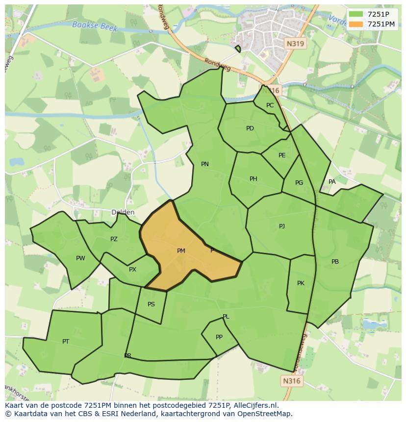 Afbeelding van het postcodegebied 7251 PM op de kaart.