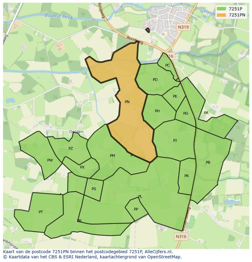 Afbeelding van het postcodegebied 7251 PN op de kaart.
