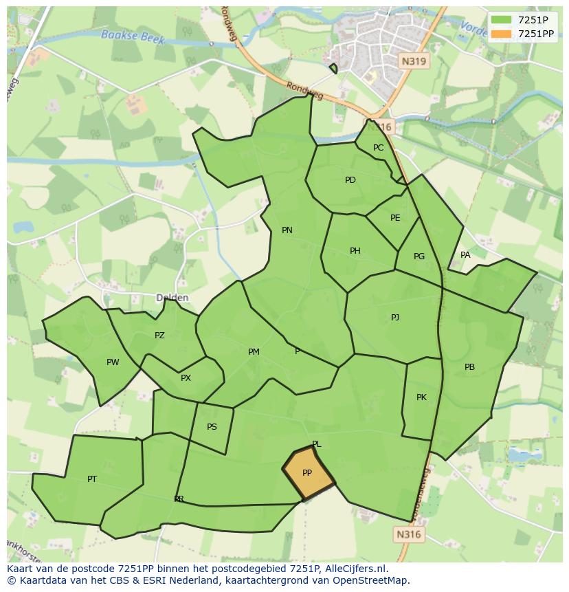 Afbeelding van het postcodegebied 7251 PP op de kaart.